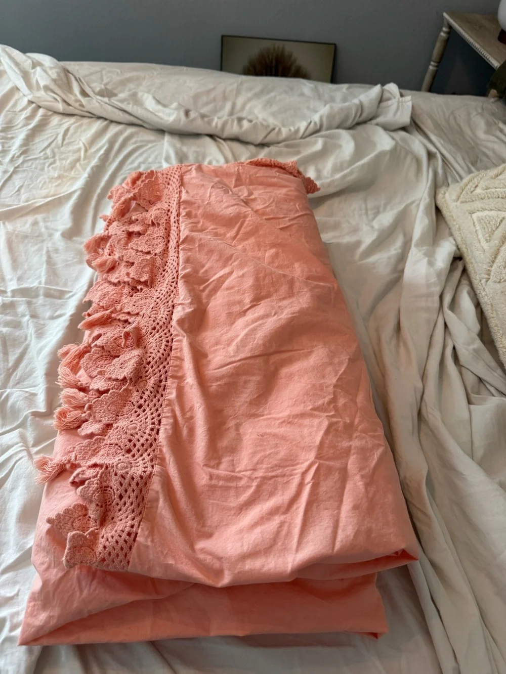Anthropologie Peach Cotton Duvet Cover Set